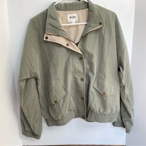Mine Los Angeles soft green zip up snap up bomber jacket size Large flap pockets